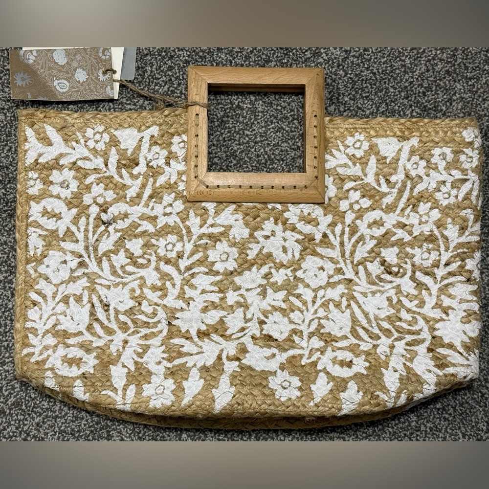 Antik Kraft Viral Boho Floral Pallavi Natural Jute Cottagecore Raffia Tote NWT